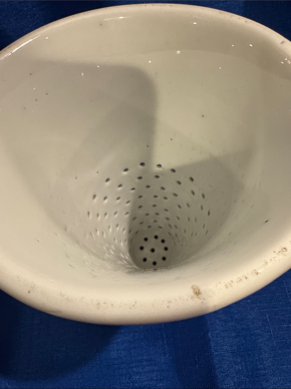 Vintage Porcelain Strainer / Funnel - White with Cobalt Blue Floral Motif - Picture 4 of 8
